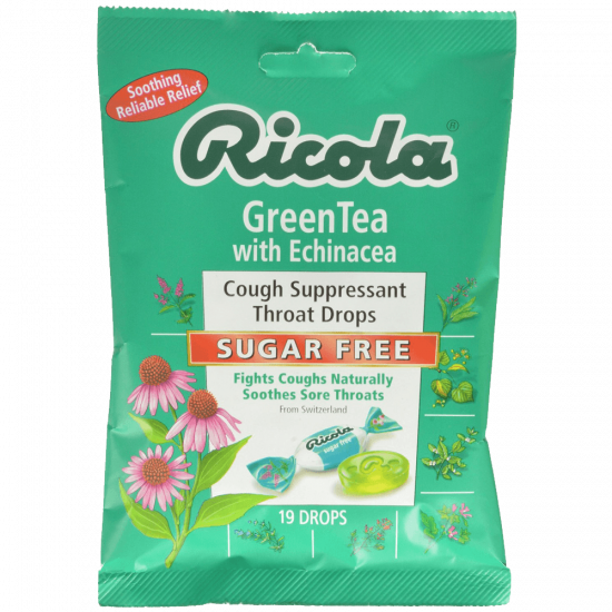 Ricola Cough Suppressant Throat Drops Green Tea with Echinacea Sugar Free 19 Drops